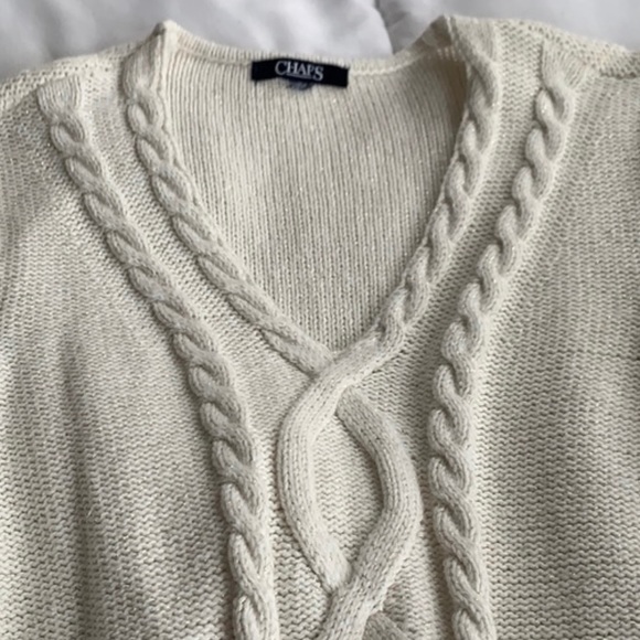 CHAPS V-neck tunic sweater, cream with gold threads, size L - Picture 4 of 5